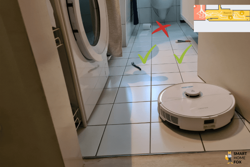 Результат теста на распознавание препятствий с очень узкими предметами Roborock S8 Pro Ultra.